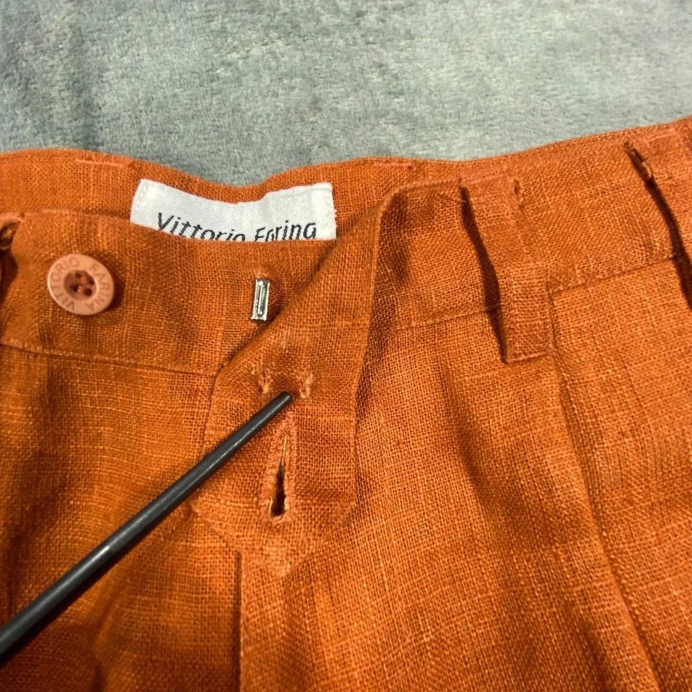 Mens 100% Linen Pants Sz 32x31 Wide Leg High Waist Straight Trouser Burnt Orange
